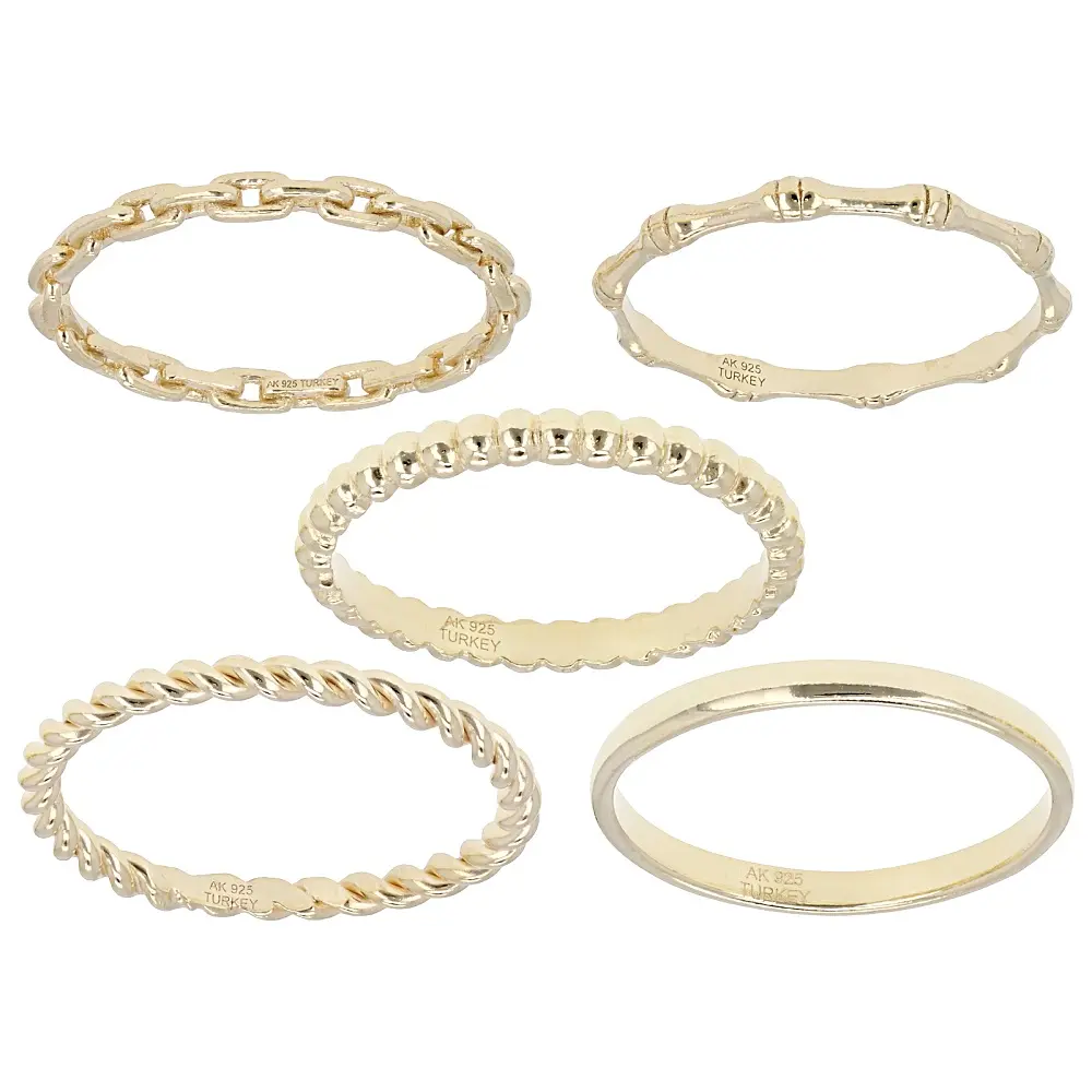 JTV 18k Yellow Gold Over Sterling Silver 2mm Stackable Ring Set of 5