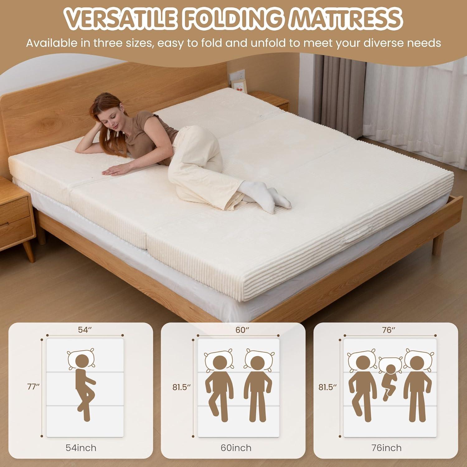 Winzoo 5-in-1 Convertible Sofa Bed,Boneless Couch Tri Folding Floor Mattress with Removable L-Shaped Armrests & Handle,Corduroy Futon Couch Sleeper with Pull Out Bed for Living Room Bedroom Apartment