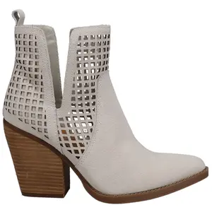 Dingo Womens Stop N Stare Cut-Outs Pull On Pointed Toe  Casual Boots Ankle Mid Heel 2-3" - Off White