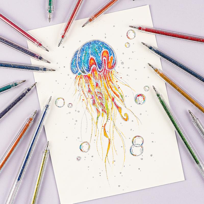 [Flash Sale] Grabie Dual Tone Iridescent Glitter Gel Ink Pens - 12/18 Vibrant Colors for Lettering, Coloring Books, Scrapbooking, Planner and More colorful pens, crafts, drawing, design Art Markers Set, gift for valentines's day