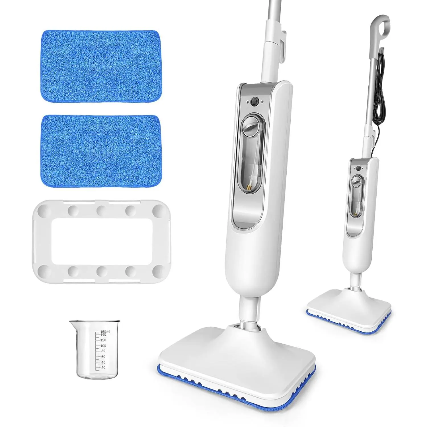 Lightweight Electric Steam Mop - Wet Dry Dual Use Soft Cleaner with 2 Reusable Washable Pads, Smooth Moving Design, 45*11in Household Floor Care Appliance for Tile, Hard Floors, Mopping Must Haves, Dust-Dissolving