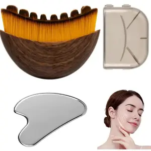 Lymphatic Drainage Brush and Gua Sha Set, 2-in-1 Manual Contour Face Brush Lymphatic Drainage - Anti-Puffiness, Facial Detox Sculpting Brushes Gua sha Brush to Improve Skin Glow & Absorption