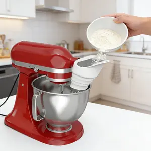 Kitchenaid Splash-Proof Food Grade Silicone Funnel, Baking Aid Accessory, Kitchen Utensil for Mixer Attachment, Essential Bakery Tool