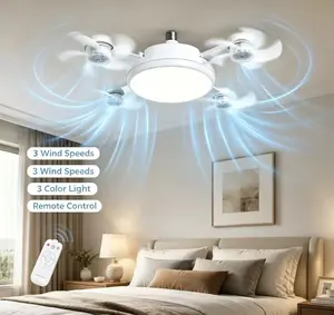 Modern Ceiling Fan with Remote Control - White LED Light & 4 Blades for Home Cooling & Ambiance