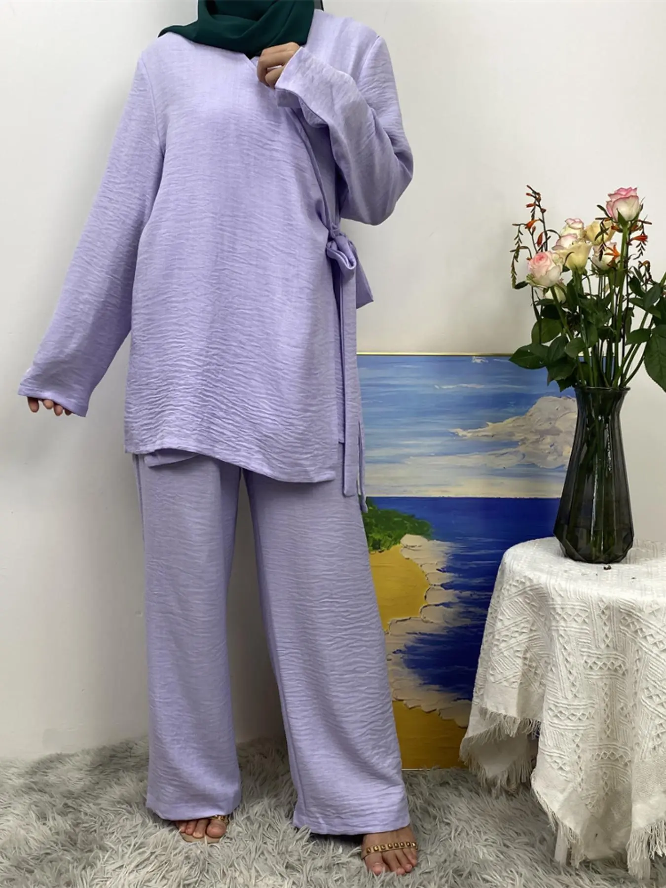 Women's Solid Color Long Sleeve Top & Pants Two-piece Set, Casual Fashion Cozy Two Piece Outfits for Daily Outdoor Wear, Ladies Clothes for All Seasons