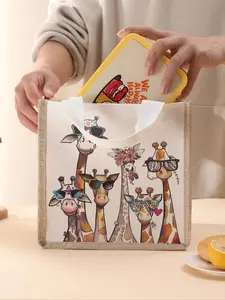 Giraffe Pattern Lunch Cooler Bag, Tote Lunch Bag, Lunch Bags Women, Bohemian Style Portable Lunch Handbag, Large Capacity Insulated Lunch Bag for Women & Men, Lunch Bag for School & Office & Camping & Picnic, Durable Lunch Bag