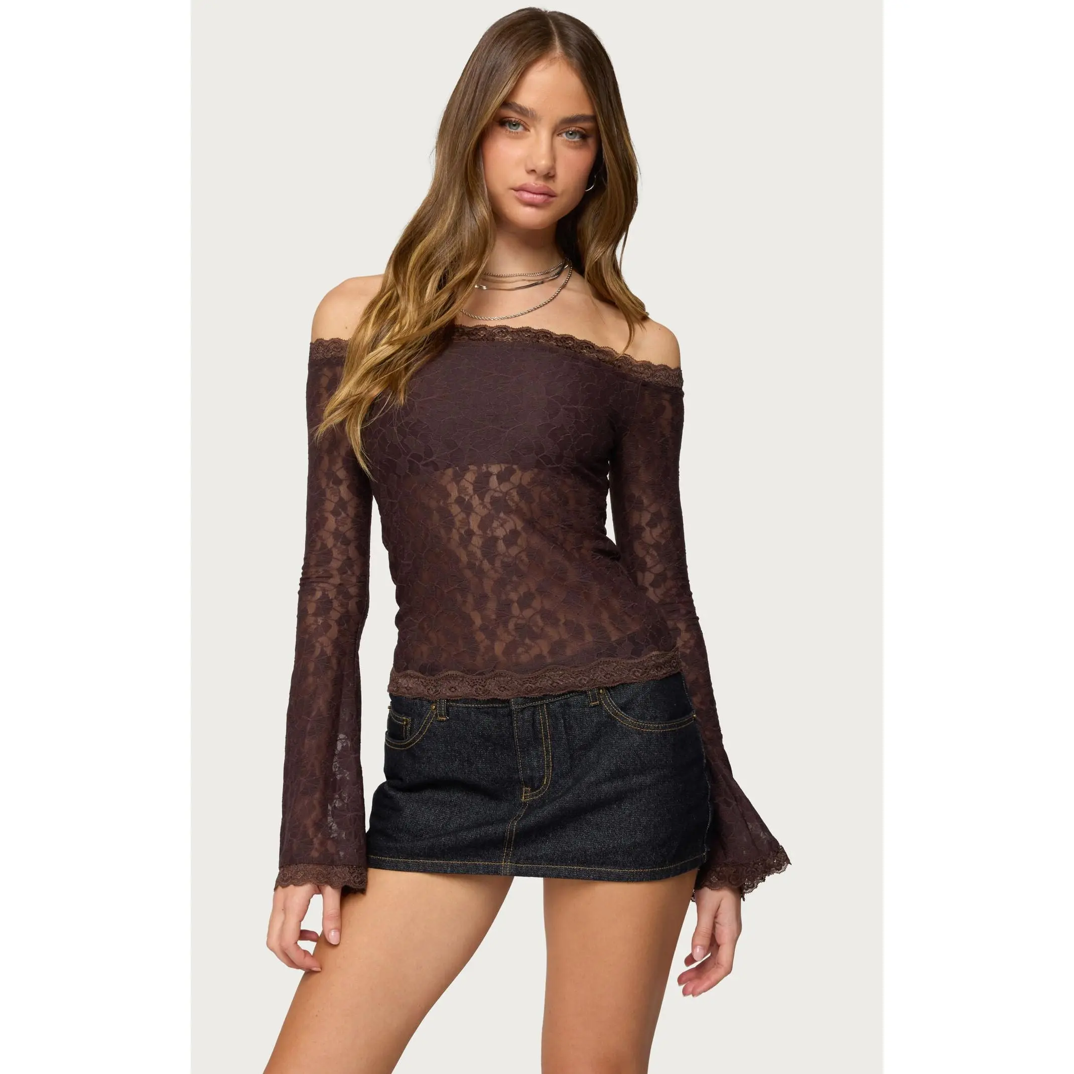 Edikted Women's Built in Bra Off Shoulder Lace Top