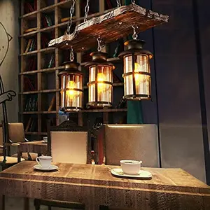 Farmhouse Wooden Hanging Island Lighting Fixture Pendant Light