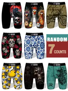 RANDOM-7PCS,Men's 7-Pack Long Brief Underwear, Moisture-Wicking, Anti-Chafing, Quick-Dry, Sporty, Halloween Prints, Comfortable, All Seasons