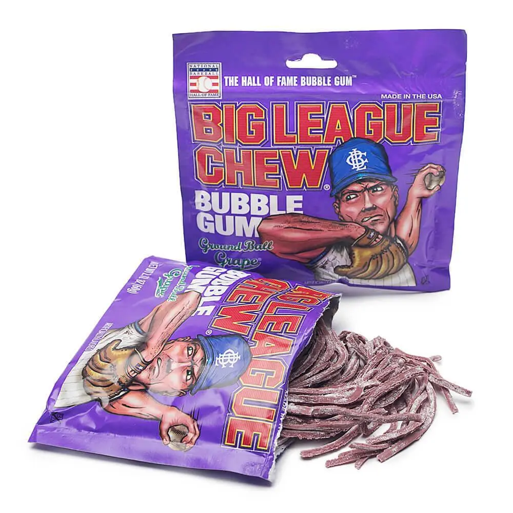 Big League Chew Sweet Corn Sugar Chewing Gum Snack, Ground Ball Grape Flavor - 2.12oz Pack