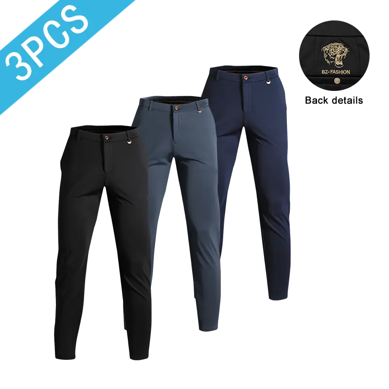 3-Pack Men's Slim-Fit Tiger Print Business Casual Trousers- Menswear, Slightly Stretchy Comfortable Fabric, Straight-Leg, Summer-Ready, Ideal for Business Travel & Everyday Wear, Trouser