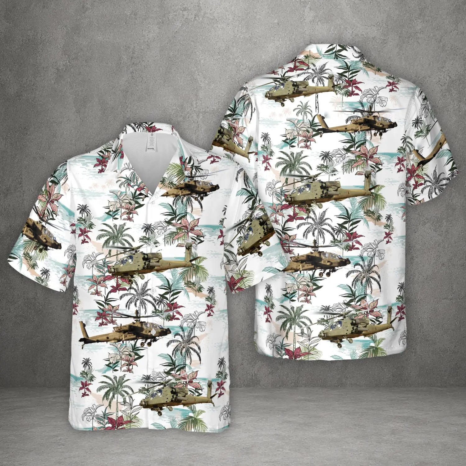 US Army AH-64 Apache Helicopter Hawaiian Shirt