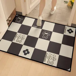 Checkered Lucky Bear Door Mat, BearBrick Brown Doormat, KAWS Welcome Doormat, Front Door Mat Outdoor, Engagement Gift, Washable Door Mats S7 Doormat