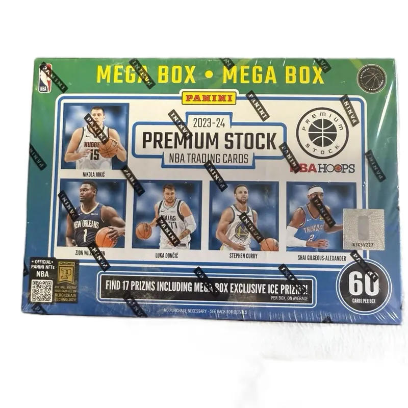 Panini 2023-24 NBA Hoops Premium Stock Factory-Sealed Mega Sports Trading Card Box - 60 Cards, 17 Prizms, Exclusive ICE Prism, Exclusive Ice Prize; No Cancellations or Refunds