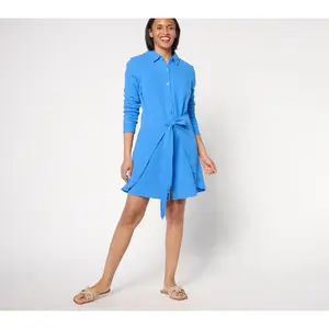 QVC Belle Beach by Kim Gravel Regular-Fit Gauze Tie-Front Women's Casual Shirt Dress