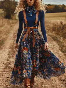 Women's Floral Print Skirt, Elegant Boho Chic Style Loose Long Maxi Skirt, Flowy Casual Skirt for Beach Holiday Vacation, Ladies Bottoms for All Seasons, Natural Waist, Womenswear, Elegant Casual Skirt