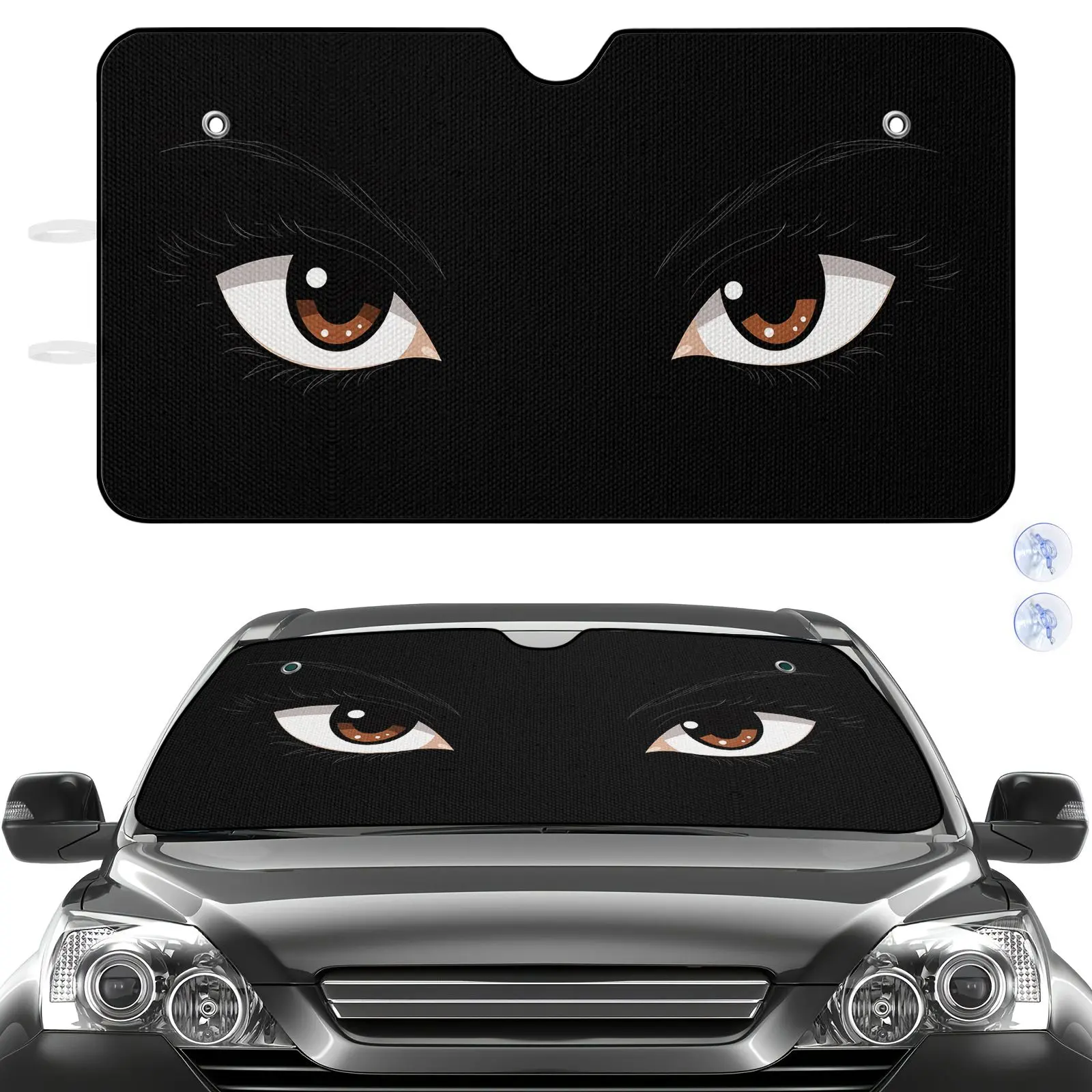 Car Sun Shade Black Eye Pattern with Brown Eyes And Eyelashes for Vehicle Windshield Protection Car Sunshades for Windshield Windshield Sunshade Sun Cover For Car Windshield