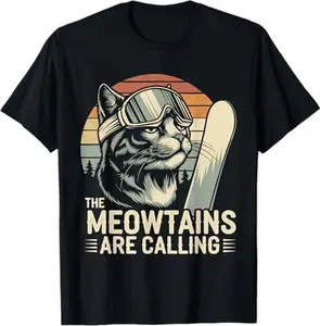 Retro The Meowtains Are Calling - Ski and Cat Lovers T-Shirt