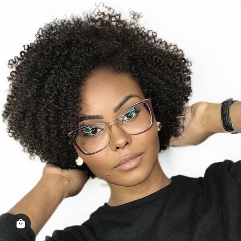 Fashion New 250% density Short Pixie Cut Afro Kinky Curly Bob Wig 4x1 Lace Human Hair Wigs For Women Brazilan Ombre Blonde Highlight Brown Afro Kinky Curly Human Hair Wig With Bangs