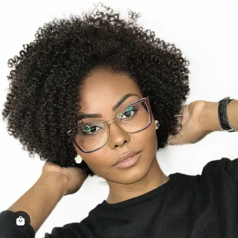 Fashion New 250% density Short Pixie Cut Afro Kinky Curly Bob Wig 4x1 Lace Human Hair Wigs For Women Brazilan Ombre Blonde Highlight Brown Afro Kinky Curly Human Hair Wig With Bangs