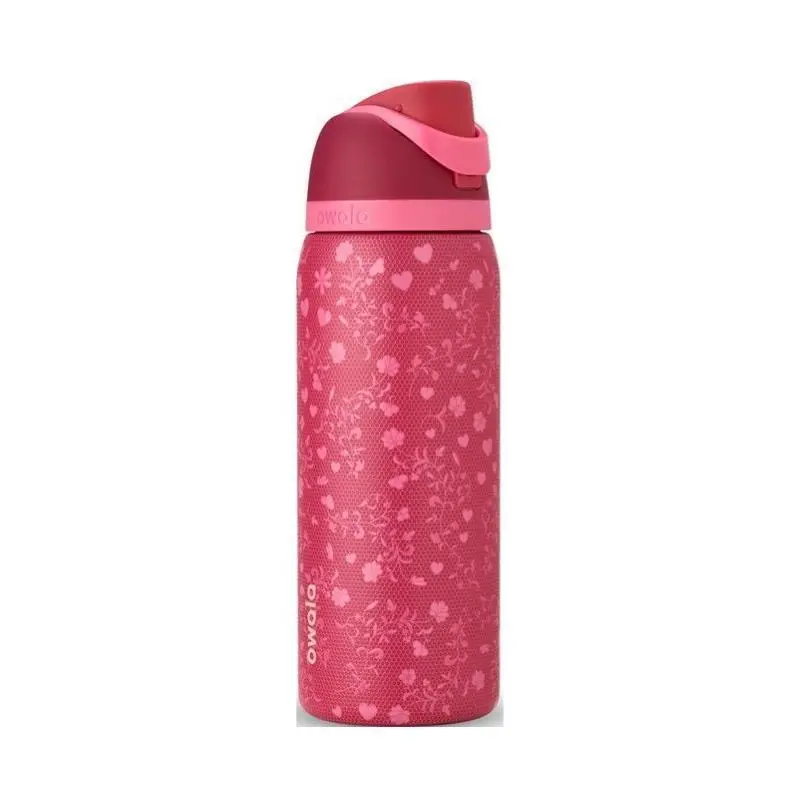 Owala Insulated Stainless Steel Water Bottle - Floral Pink Heart Pattern, 24-Hour Cold Retention Drinkware