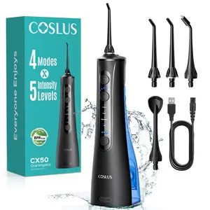 COSLUS CX50 New Upgraded Portable WaterFlosser for Teeth 4 Nozzles | 4 Modes & 5 Intensity Levels for Daily Cleansing Oral Irrigator,Professional Electric Dental Pick,clean Plaque, Tartar & Gum,Lightweight Handle,For Braces, Orthodontics & Sensitive Teeth