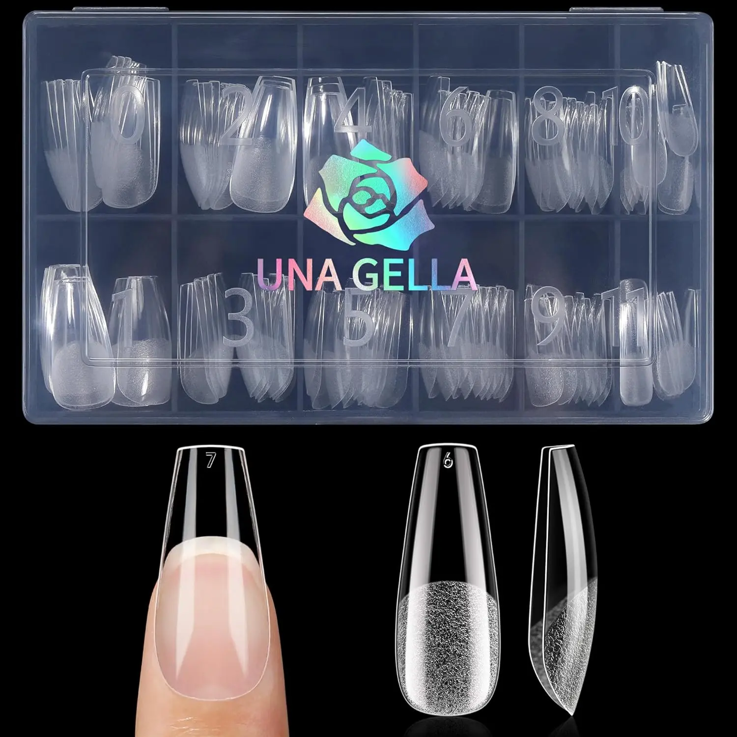 UNAGELLA Medium Coffin Nails Tips Gel Nail Tips Coffin 120pcs Half Matte Acrylic Full Cover Nail Tips Fake Nails Clear C coffin Press on Nails for Nail Extensions Home DIY Salon 12 Sizes
