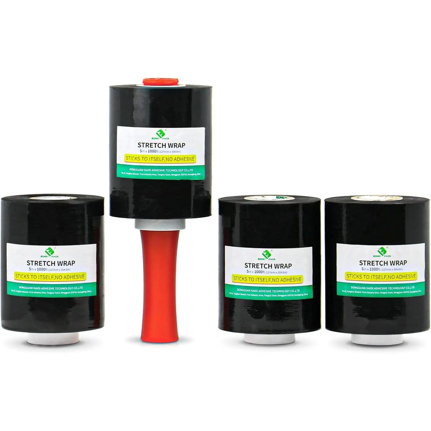 Mini Black Industrial Stretch Wrap Film 5" x 1000ft Roll with Handle, 80 Gauge Thick Cling Plastic Wrap for Moving, Pallet Wrap - Self Adhering aging Heavy Duty Shrink Film, 4