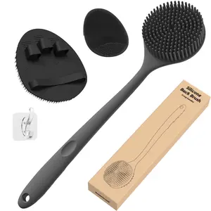 3-Piece Silicone Bath Set – Back Scrubber with Thick Bristles, Bath Glove & Face Brush, Includes Free Hook