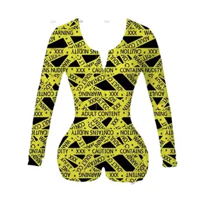 Adult Caution One Piece Onesie Pajamas Womenswear Loungewear