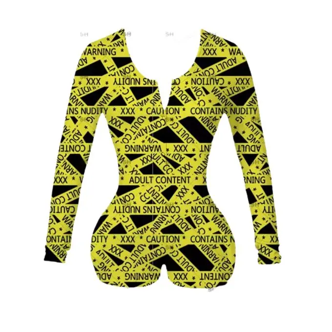 Adult Caution One Piece Onesie Pajamas Womenswear Loungewear