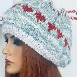 Han Knits 2 Love Slouch Winter Hat Beanie Women Hearts Pearl Beads Designer Semi Chunky Gift