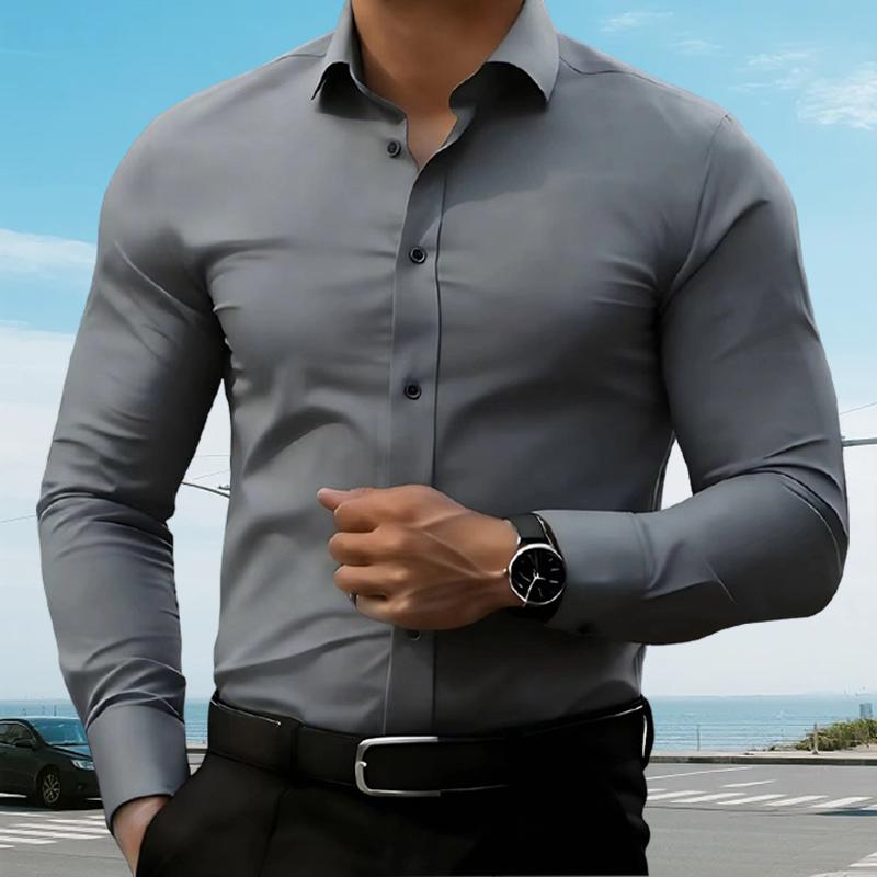 Gentle Men's Stretch Dress Shirts Short Sleeve Slim Fit Business Casual Button Down Shirts Muscle Fit Men's Dress Shirts Shortsleeve Menswear gifts for dad Polo Quick-Dry Striped Set