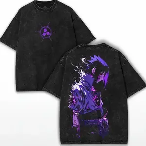 Sasuke Anime Graphic Oversized Short-Sleeve Seamless T-Shirt - Unisex Washed Apparel, Comfortable Cotton Fit, Bold Anime Print, Perfect for Naruto Fans, Streetwear Vibes PB7