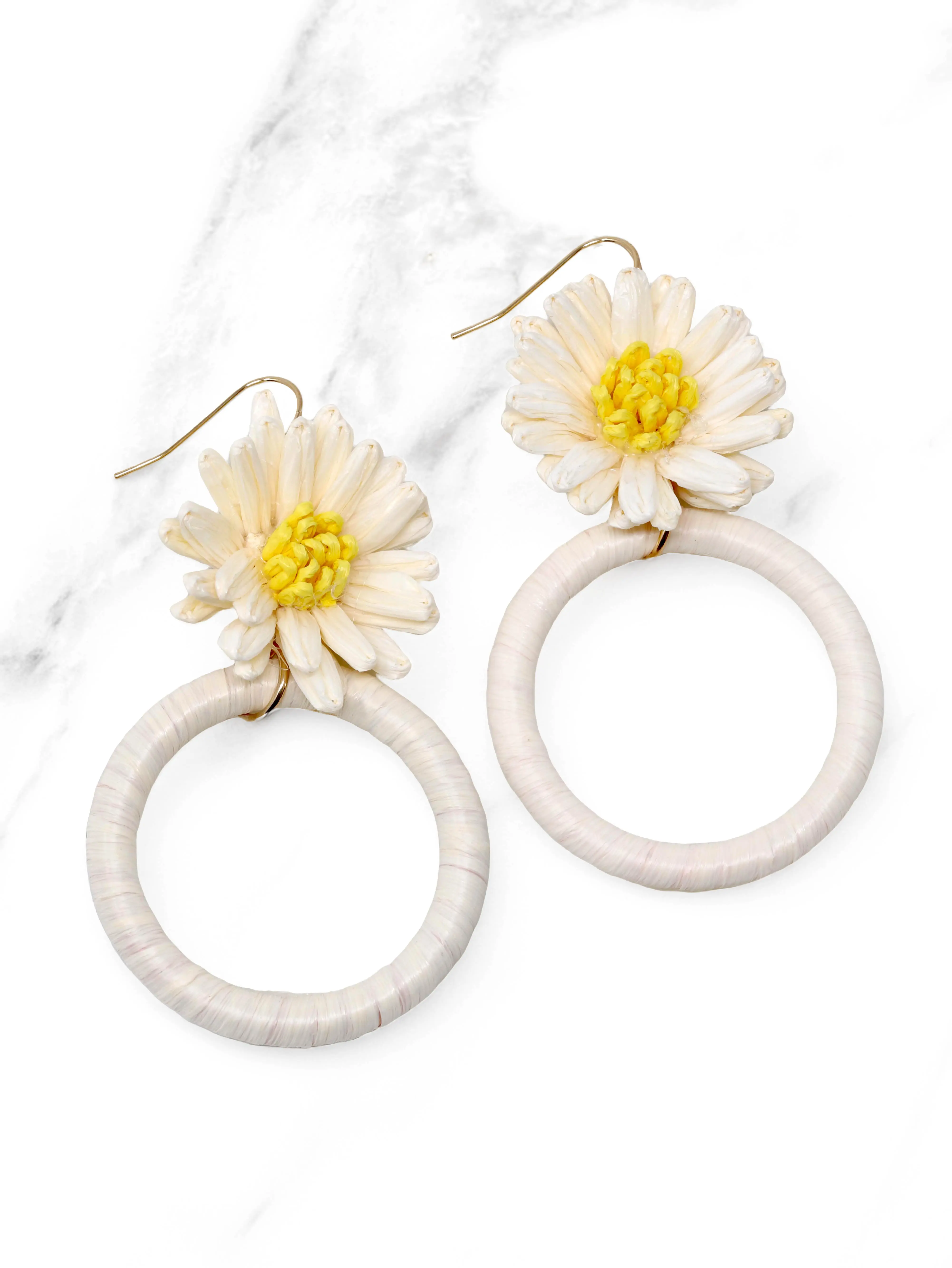 Bauble Sky Bohemian Raffia Flower Drop & Dangle Earrings – Handmade Floral Statement Jewelry by Bauble Sky