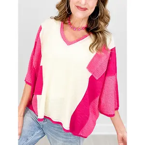 Colorblock Mix and Match Fabric Top with Elbow Length Sleeves