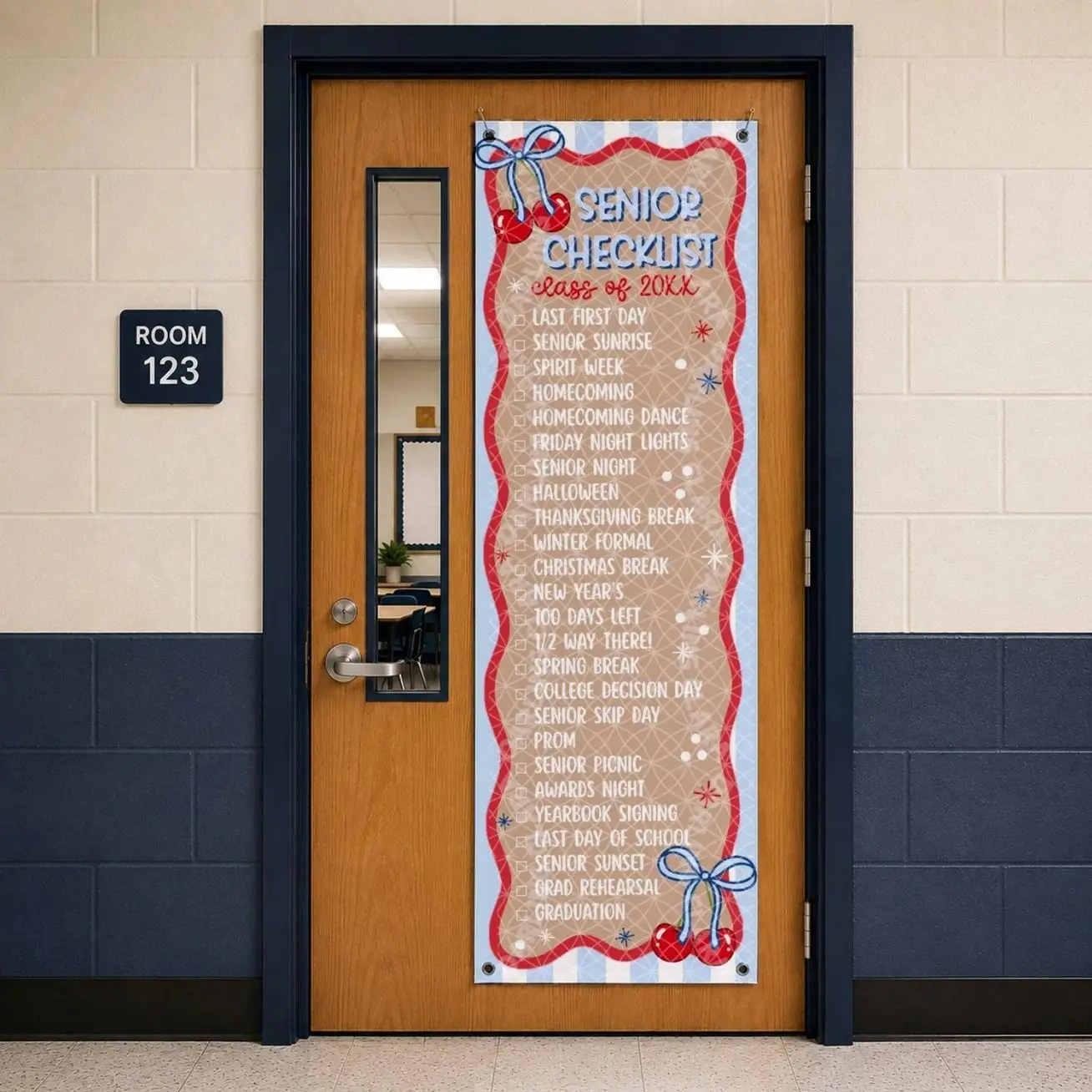 Senior Year Checklist Banner TemplateLast First Day Senior Year 2027, Senior 2027 Door Banner,  Customizable First Day of School Banner