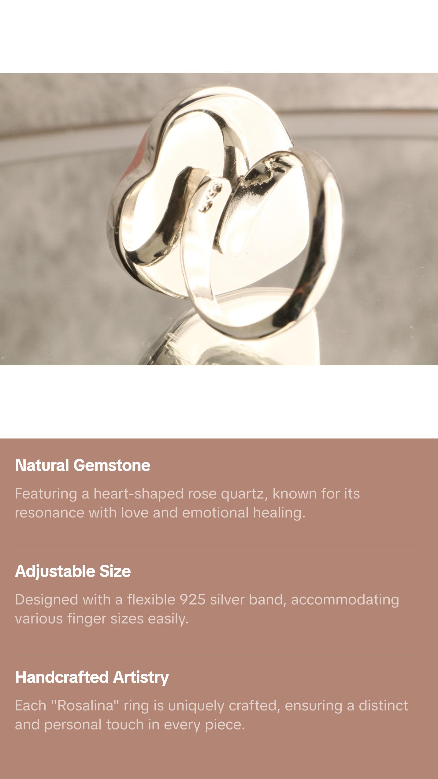 Rosalina - Rose Quartz 925 Silver Adjustable Ring