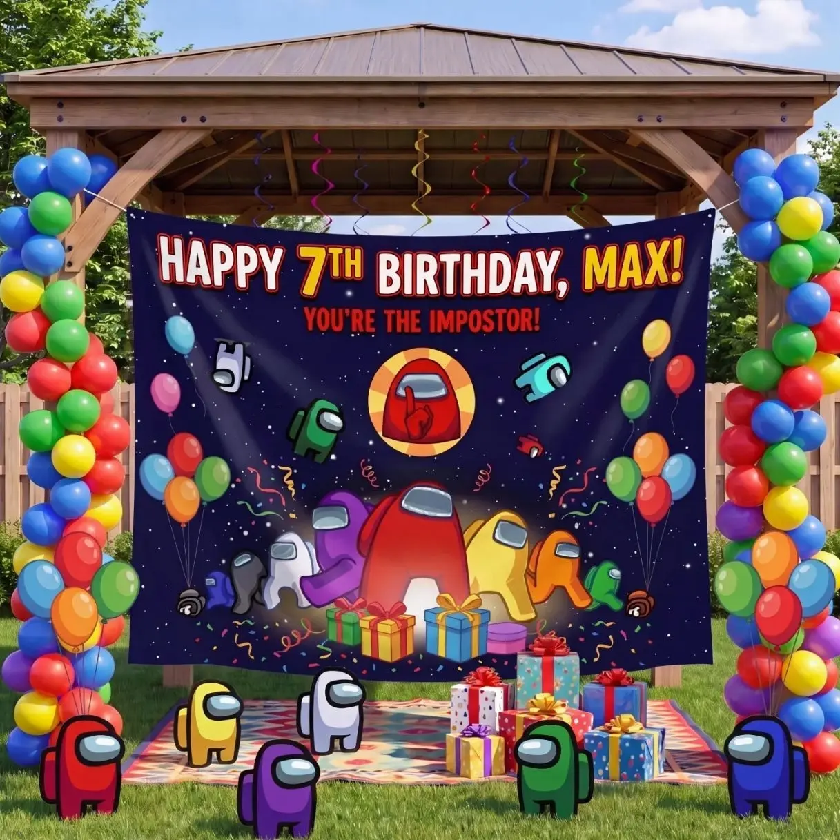 4 Styles Custom Gamer Birthday Party Backdrop Tapestry, Personalized Imposter Tapestry, Video Game Birthday Decorations