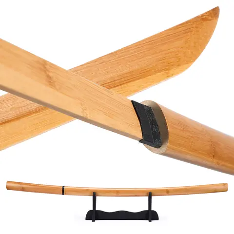 Swords Republic Bamboo Practice Swords with Black Wooden Stand, Cosplay Prop Kantana about 41 Inches Original Textures for Anime, Suitable for Cosplay, Decoration,Collection, Stage Performance Gift