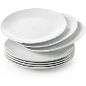 6-Piece Salad Plates Set Triple Layer Glass and Chip Resistant, 8-1/2-Inch Lightweight Round Plates, Winter Frost White