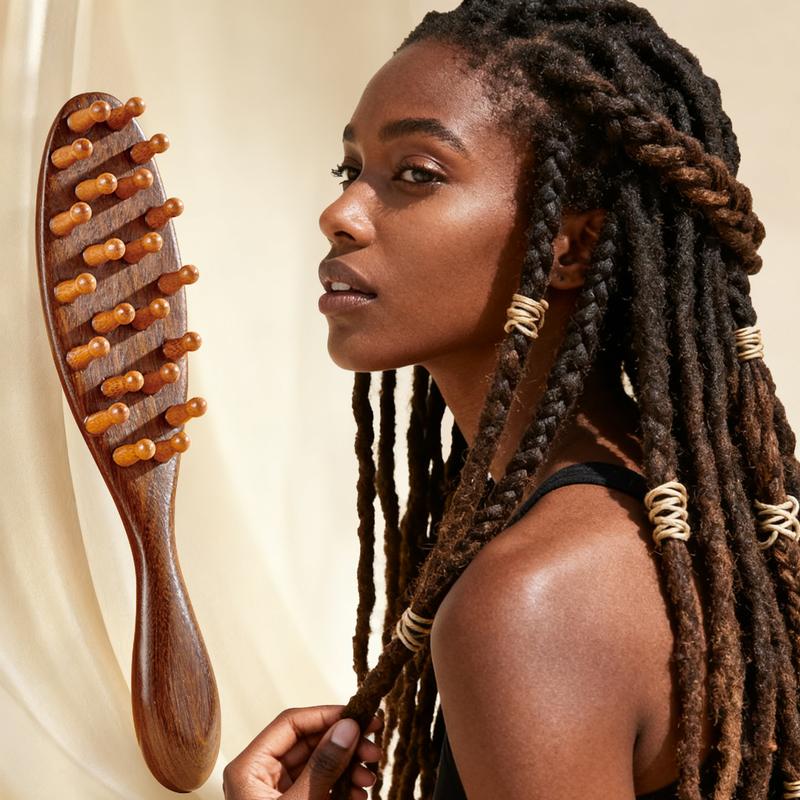 【Black Friday】Natural Wooden Loc Brush for Microlocs & Sisterlocs Prevents Tangles & Merges Massage for Scalp Relaxation & Hair Product Light Weight