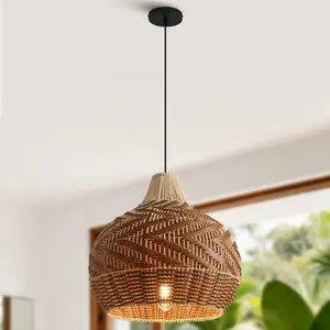19" Tyrone Bohemian Handwoven Rattan Island Pendant Light | Trendy Boho Home Lighting