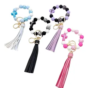 Set of 4 Silicone Beaded Keychain Wristlets, Stylish Key Ring Bracelets Designed for Women And Girls to Hold Car Keys