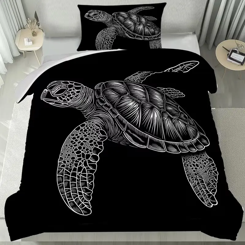 3-piece set (1 duvet cover+2 pillowcases, no core), simple turtle pattern duvet cover bedding set, bedroom decoration, suitable for all rooms, simple, high-end, zipper closure, machine washable, can be used as a gift, breathable polyester fiber material,