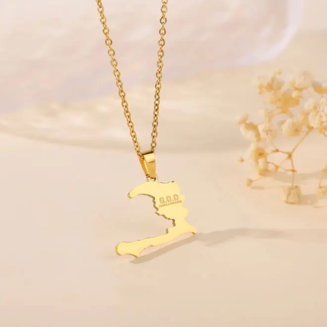 G.O.D HAITI Neck Gold-Toned Necklace with Unique Geometric Design and Chain Attachment