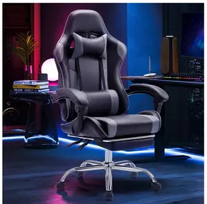 Ergonomic Gaming Chair With Headrest And Lumbar Pillow,Height Adjustable With 360°-Swivel Seat,Grey