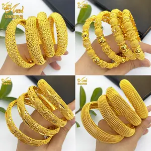 ANIID New Luxury Dubai Gold Color Bangles For Women Arabic Bridal Charm Bracelet Nigerian Wedding Gift African Jewelry Party