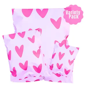 Valentine Bundle Pack Poly Mailers Set of 36 - 6x9 10x13 14.5x19 Sizes for Gift Mailing Teacher Treats Family Surprises and Valentines Shipping Envelopes with Heart Design