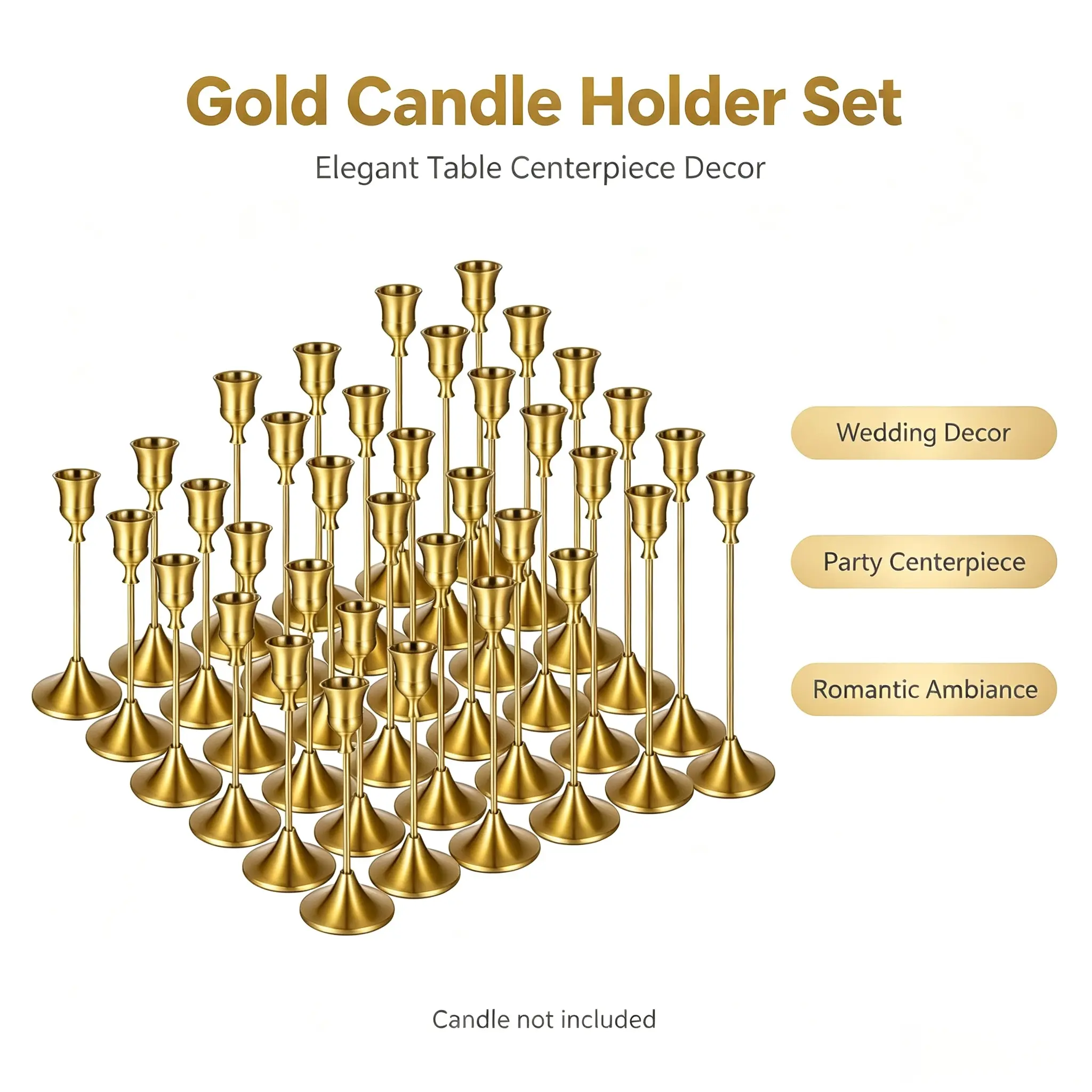 36Pcs Brass-Gold Metal Votive Holders Set, Art Deco Home & Festive Decor Table Centerpiece for Weddings & Holidays, Candles Not Included